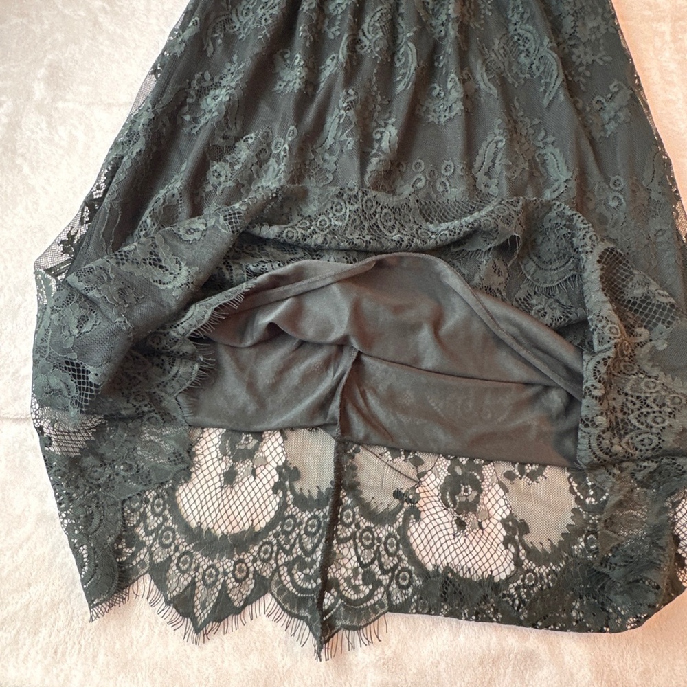 NWT H&M Dark Green Lace Long Sleeve Midi Dress Size 6 Whimsigoth Witchy Ethereal - Picture 6 of 9